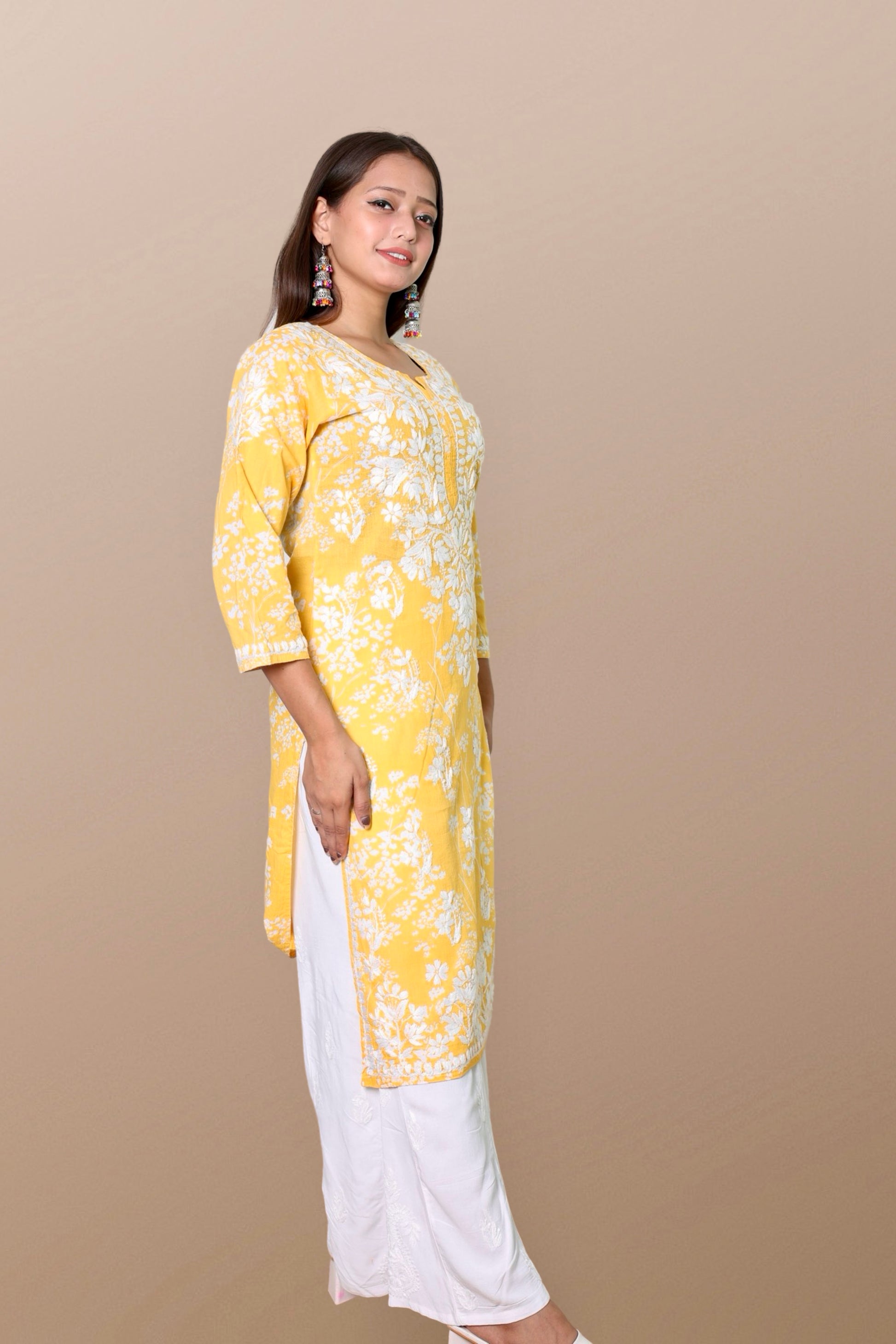 chikankari kurta women ethnic embroidered lucknowi chikan kurti festival daily wear girls handcrafted rayon fabric casual summer comfortable regular formal straight fit Lucknowi chicken ladies