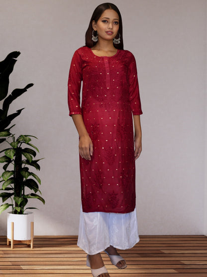 chikankari kurta women ethnic embroidered lucknowi chikan kurti festival daily wear girls handcrafted chanderi silk fabric casual summer comfortable regular formal straight fit lakhnavi chicken ladies
