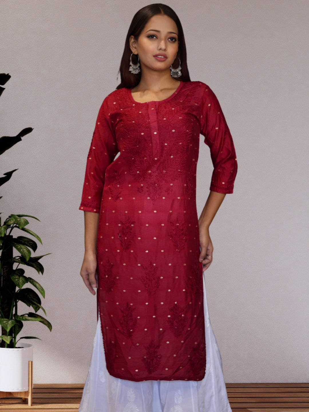 chikankari kurta women ethnic embroidered lucknowi chikan kurti festival daily wear girls handcrafted chanderi silk fabric casual summer comfortable regular formal straight fit lakhnavi chicken ladies
