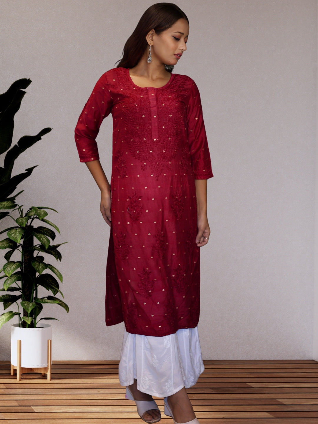 chikankari kurta women ethnic embroidered lucknowi chikan kurti festival daily wear girls handcrafted chanderi silk fabric casual summer comfortable regular formal straight fit lakhnavi chicken ladies
