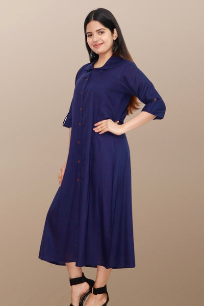 Plus Size Solid Rayon A-Line Kurta For Women Blue