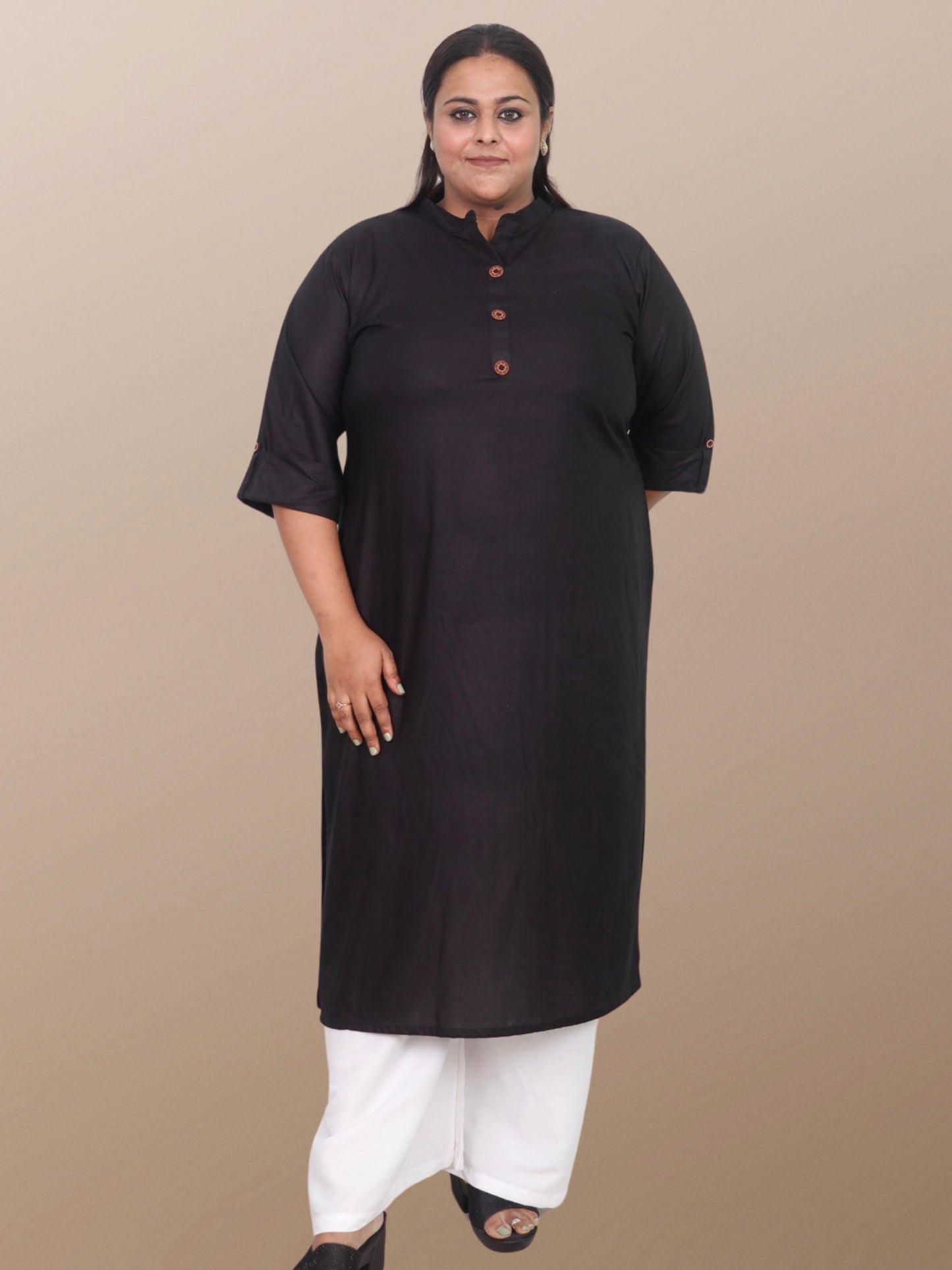 Plus Size Solid Rayon Kurta For Women Black