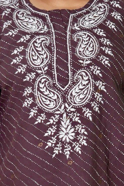 Plus Size Lucknowi Chikankari Hand Embroidered Printed Straight Kurta Kurti for Women