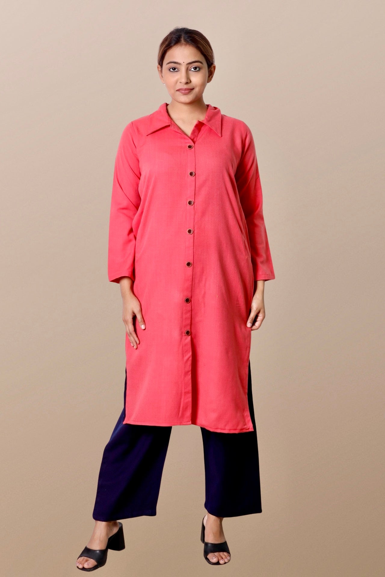 Plus Size Woolen Kurta (Without Bottoms) Peach