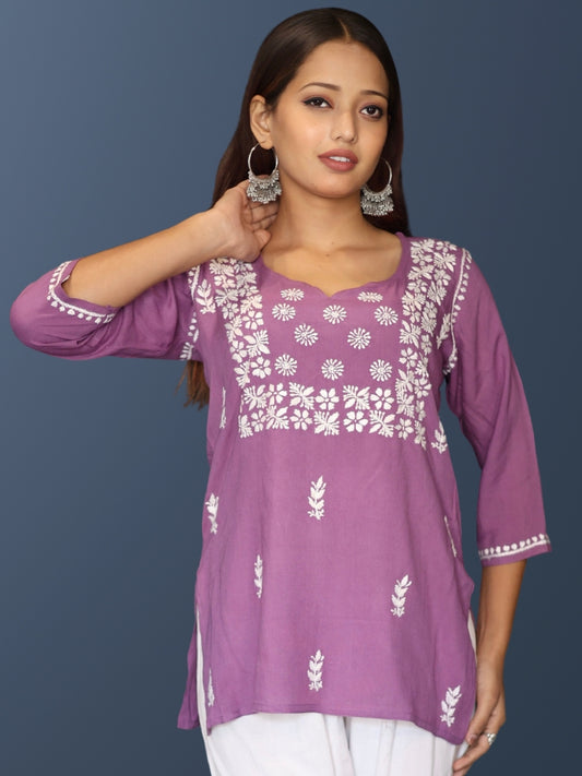chikankari top short kurta ethnic embroidered lucknowi chikan tunic kurti womens festival daily wear girls handcrafted college wear casual summer comfortable regular formal straight fit