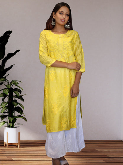 chikankari kurta women ethnic embroidered lucknowi chikan kurti festival daily wear girls handcrafted chanderi silk fabric casual summer comfortable regular formal straight fit lakhnavi chicken ladies
