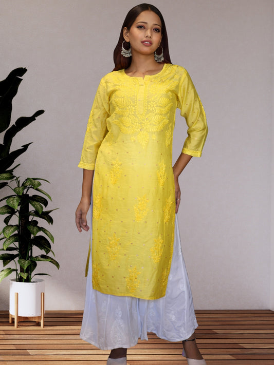 chikankari kurta women ethnic embroidered lucknowi chikan kurti festival daily wear girls handcrafted chanderi silk fabric casual summer comfortable regular formal straight fit lakhnavi chicken ladies
