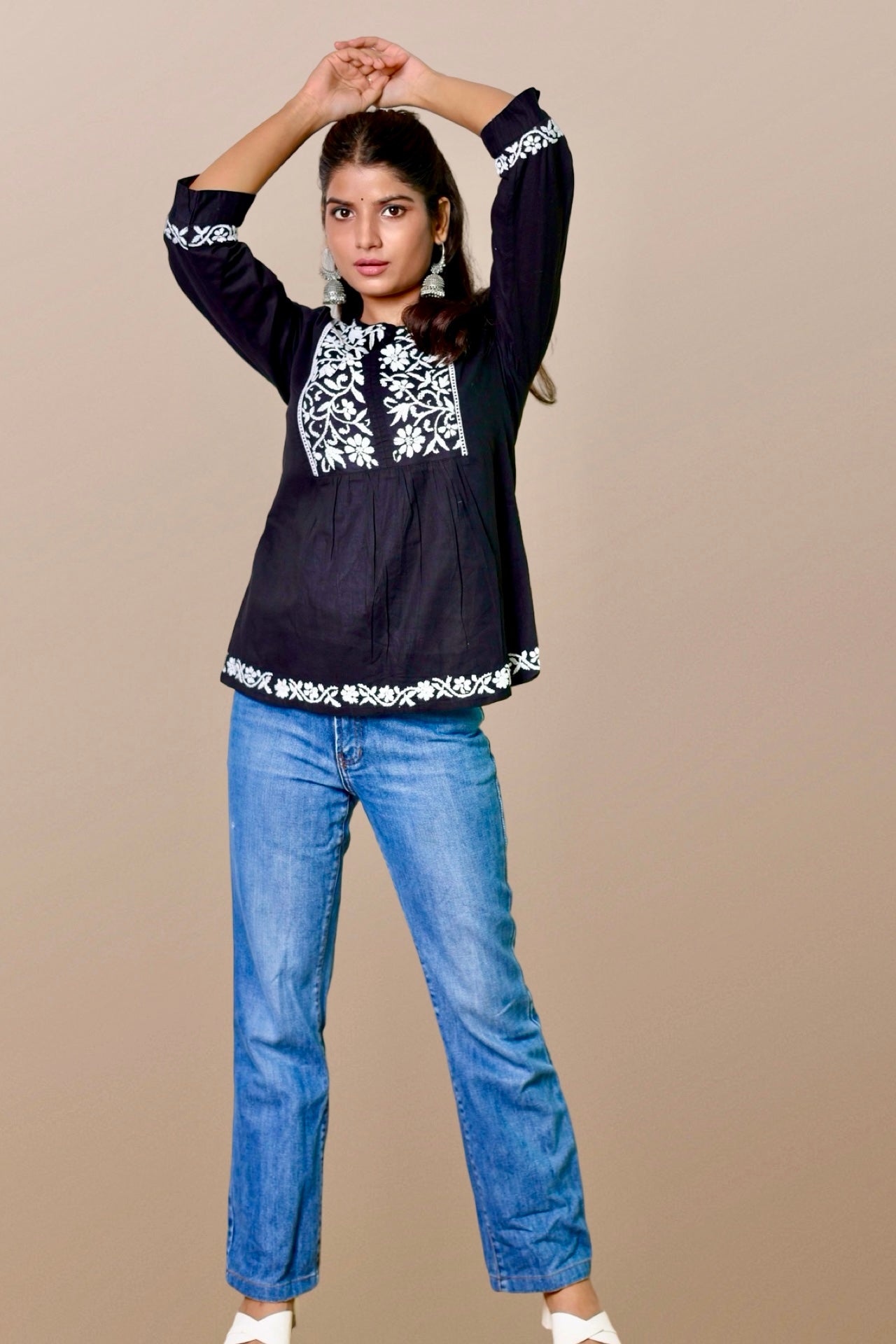 chikankari short kurta ethnic embroidered lucknowi chikan top kurti womens tunic festival daily wear girls handcrafted cotton fabric college wear casual summer comfortable regular formal straight fit