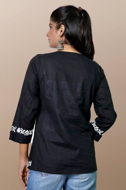 chikankari short kurta ethnic embroidered lucknowi chikan top kurti womens tunic festival daily wear girls handcrafted cotton fabric college wear casual summer comfortable regular formal straight fit