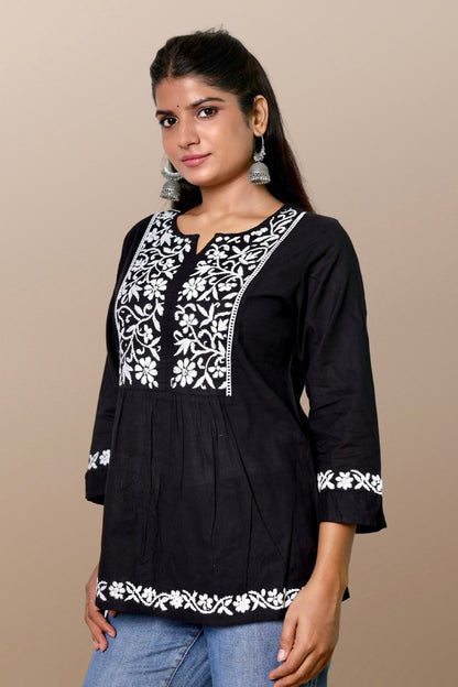 chikankari short kurta ethnic embroidered lucknowi chikan top kurti womens tunic festival daily wear girls handcrafted cotton fabric college wear casual summer comfortable regular formal straight fit