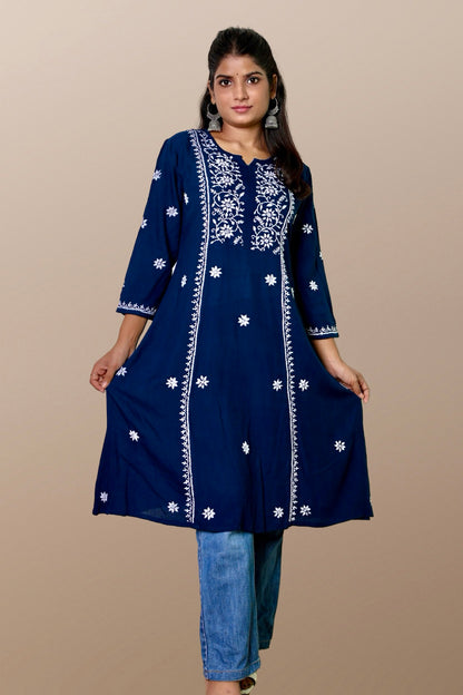 chikankari kurta women ethnic embroidered lucknowi chikan kurti festival daily wear girls handcrafted rayon fabric casual summer comfortable regular formal straight fit Lucknowi chicken ladies