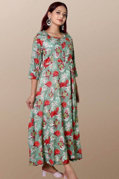 Plus size gown women plussize dress 3XL 4XL 5XL 6XL 7XL 8XL 9XL 10XL 11xl 12xl 13xl 14xl 15xl floral printed rayon maxi flared curvy women flowy long ladies frock style A-line dress indowestern ethnic stylish western