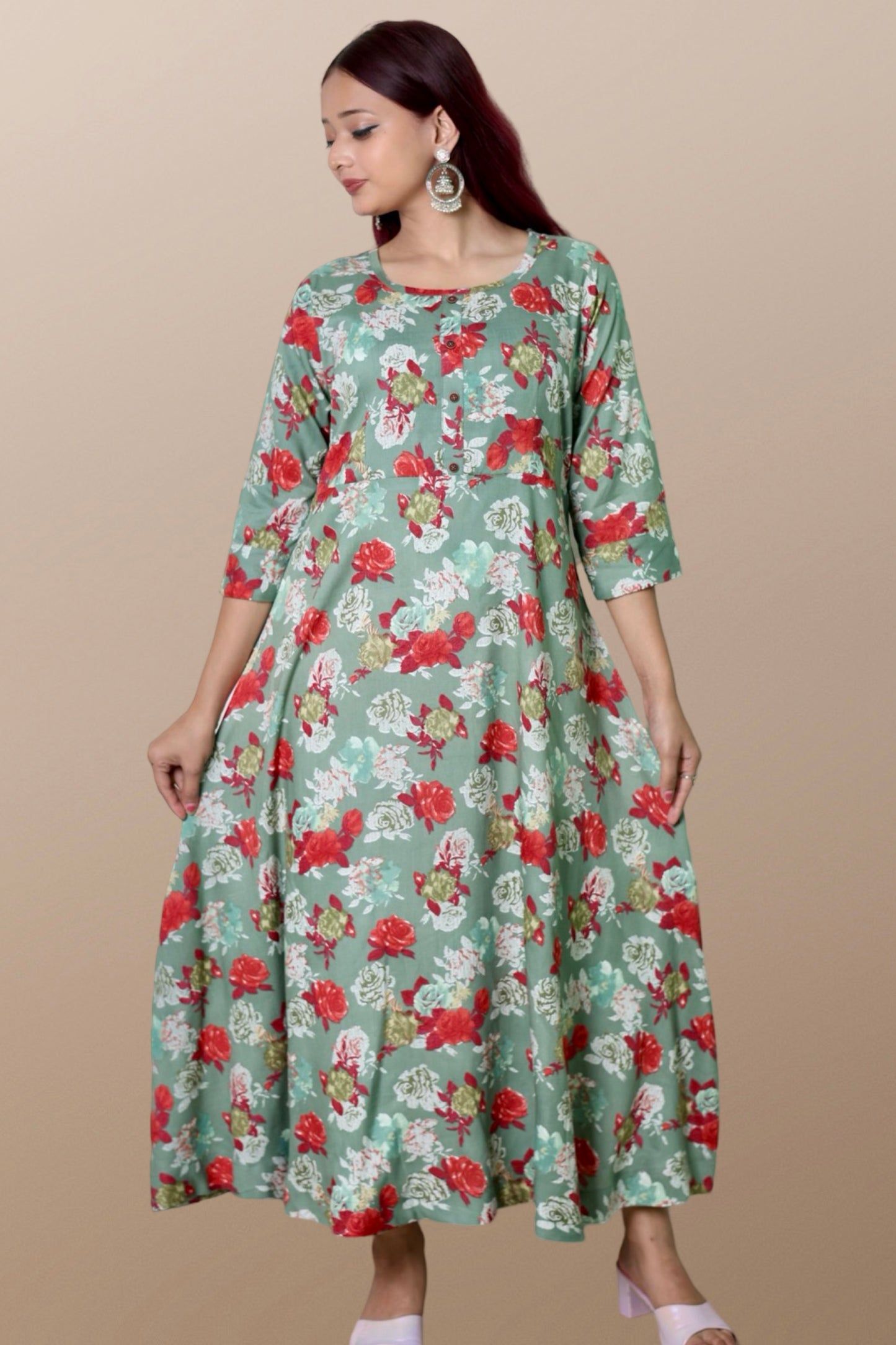 Plus size gown women plussize dress 3XL 4XL 5XL 6XL 7XL 8XL 9XL 10XL 11xl 12xl 13xl 14xl 15xl floral printed rayon maxi flared curvy women flowy long ladies frock style A-line dress indowestern ethnic stylish western
