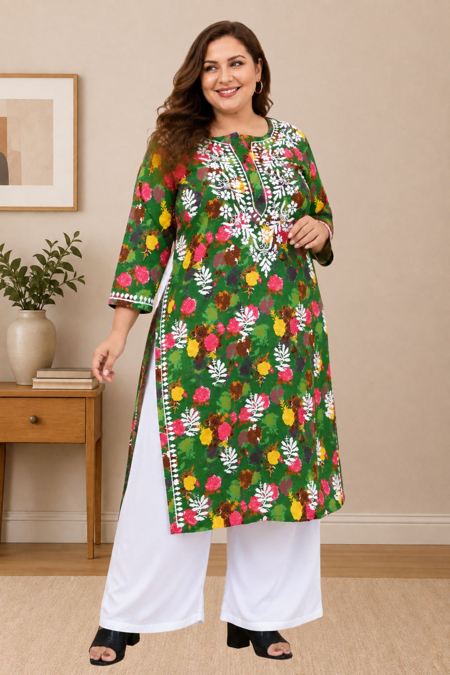 chikankari kurta women ethnic embroidered lucknowi chikan kurti daily wear girls handcrafted cotton fabric casual summer comfortable regular straight fit lakhnavi chicken ladies