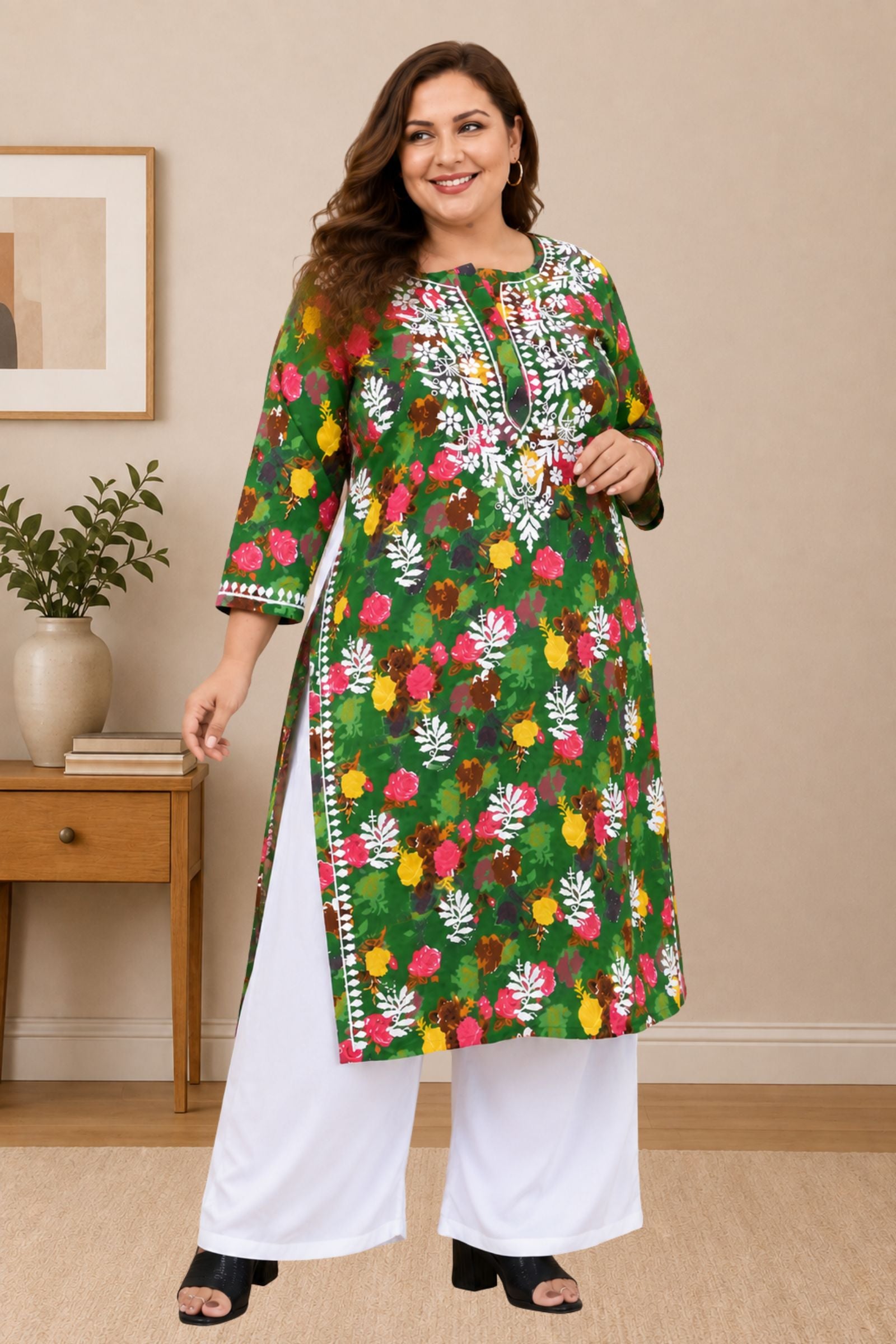 chikankari kurta women ethnic embroidered lucknowi chikan kurti daily wear girls handcrafted cotton fabric casual summer comfortable regular straight fit lakhnavi chicken ladies