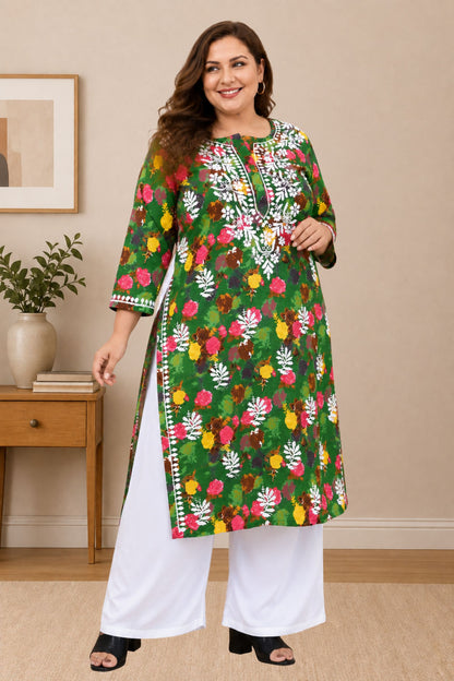 chikankari kurta women ethnic embroidered lucknowi chikan kurti daily wear girls handcrafted cotton fabric casual summer comfortable regular straight fit lakhnavi chicken ladies