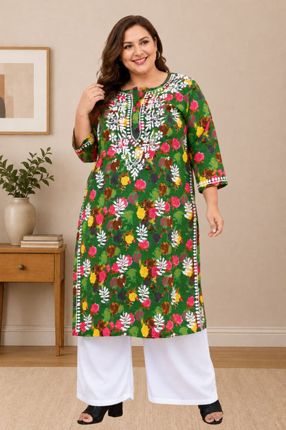 chikankari kurta women ethnic embroidered lucknowi chikan kurti daily wear girls handcrafted cotton fabric casual summer comfortable regular straight fit lakhnavi chicken ladies