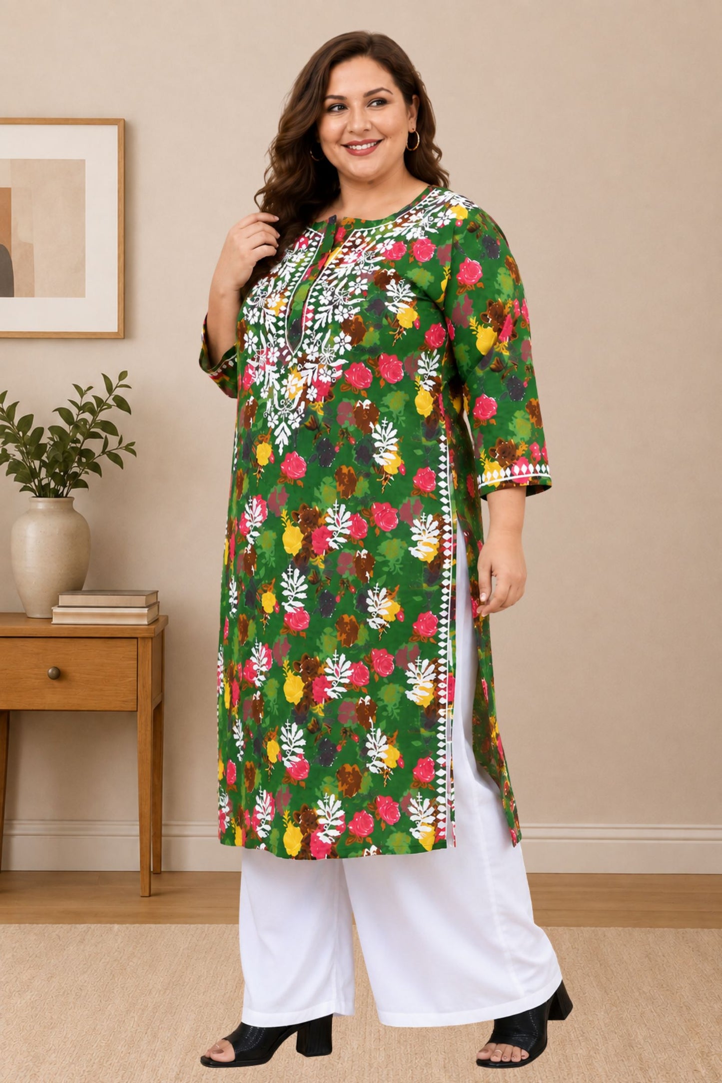 chikankari kurta women ethnic embroidered lucknowi chikan kurti daily wear girls handcrafted cotton fabric casual summer comfortable regular straight fit lakhnavi chicken ladies