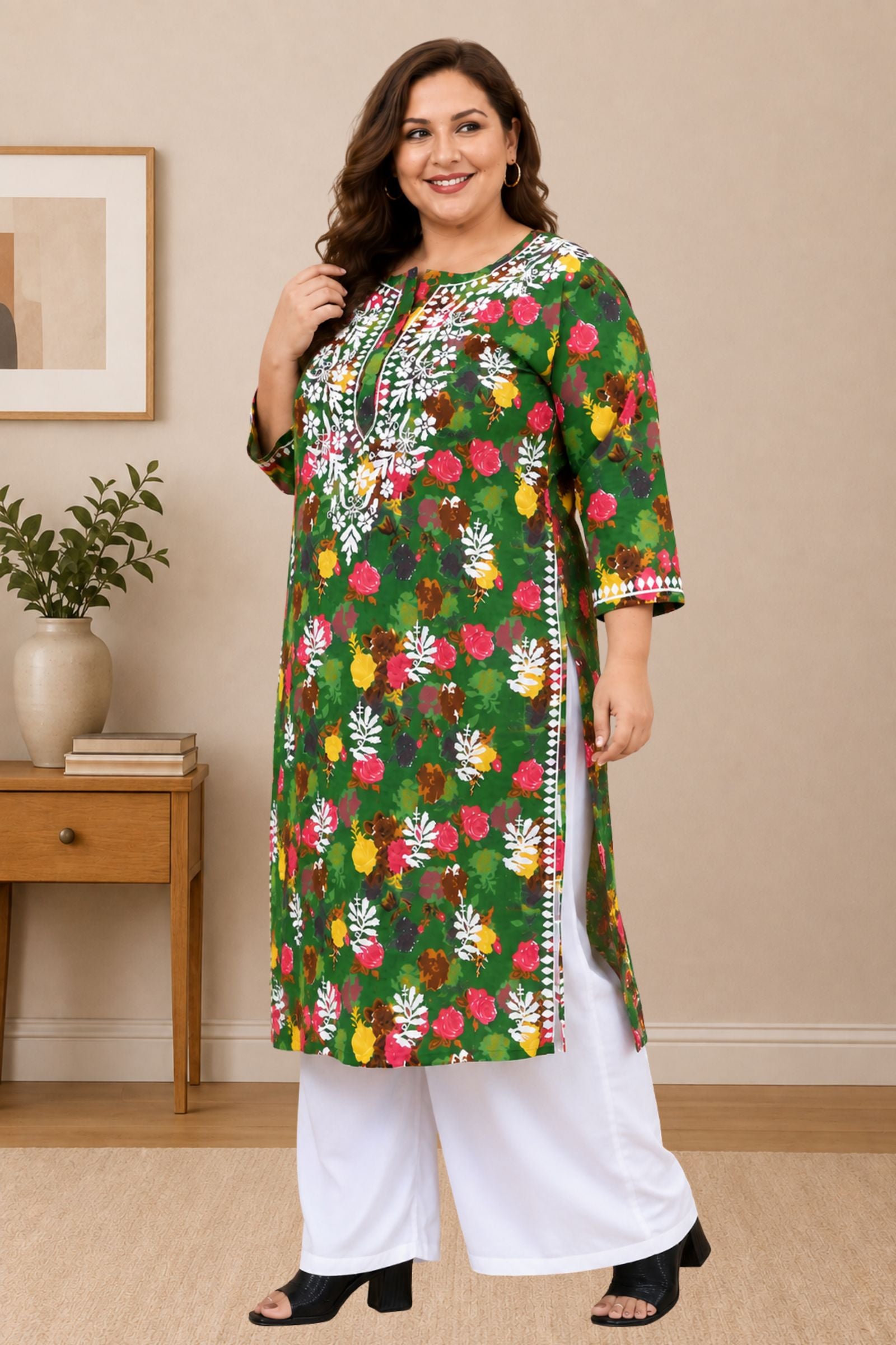 chikankari kurta women ethnic embroidered lucknowi chikan kurti daily wear girls handcrafted cotton fabric casual summer comfortable regular straight fit lakhnavi chicken ladies