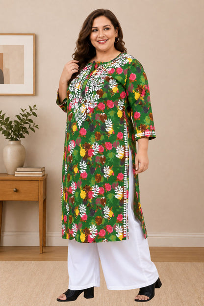 chikankari kurta women ethnic embroidered lucknowi chikan kurti daily wear girls handcrafted cotton fabric casual summer comfortable regular straight fit lakhnavi chicken ladies