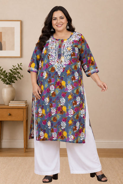 chikankari kurta women ethnic embroidered lucknowi chikan kurti daily wear girls handcrafted cotton fabric casual summer comfortable regular straight fit lakhnavi chicken ladies