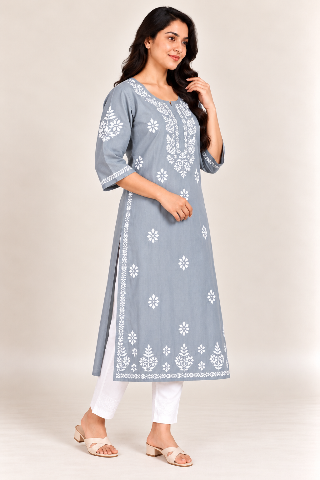 Premium Hand Embroidered Chikankari Rayon Kurta for Women – Plus Size 8XL to 12XL