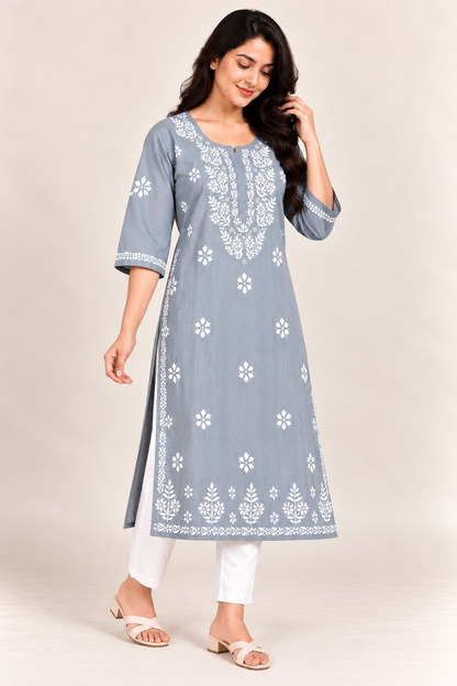 Chikankari Kurta for Women, Rayon Chikankari Kurti, Hand Embroidered Kurta, Plus Size Kurta for Women, 8XL 9XL 10XL 11XL 12XL Kurta, Big Size Kurti, Women’s Ethnic Wear, Traditional Indian Kurta, Plus Size Ethnic Wear, Ladies Rayon Kurti