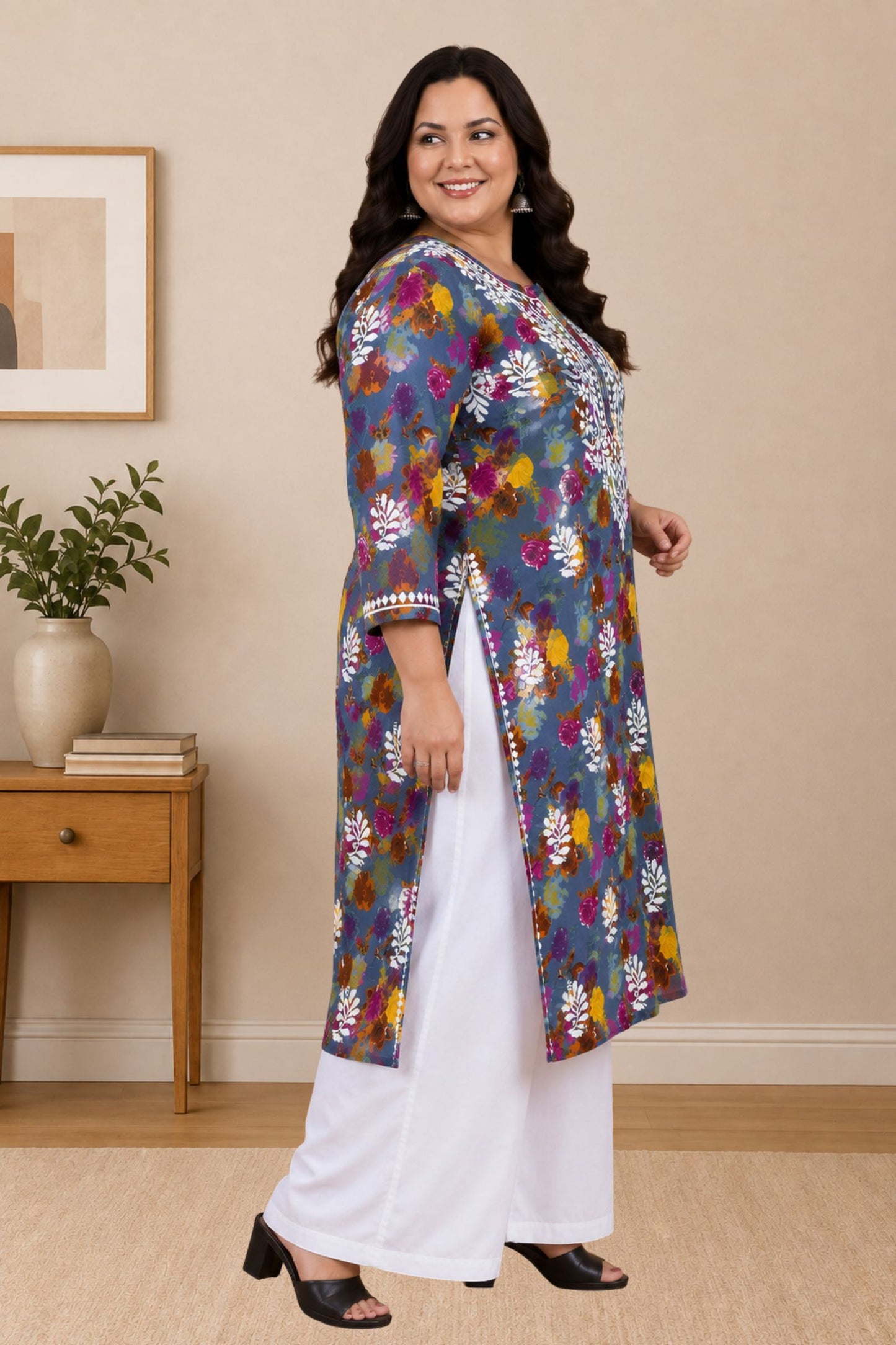 chikankari kurta women ethnic embroidered lucknowi chikan kurti daily wear girls handcrafted cotton fabric casual summer comfortable regular straight fit lakhnavi chicken ladies