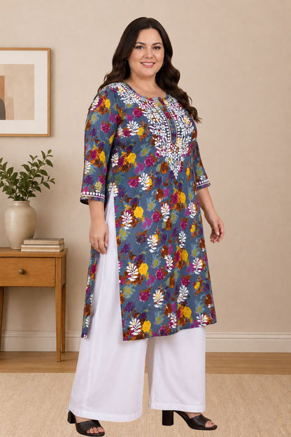 chikankari kurta women ethnic embroidered lucknowi chikan kurti daily wear girls handcrafted cotton fabric casual summer comfortable regular straight fit lakhnavi chicken ladies