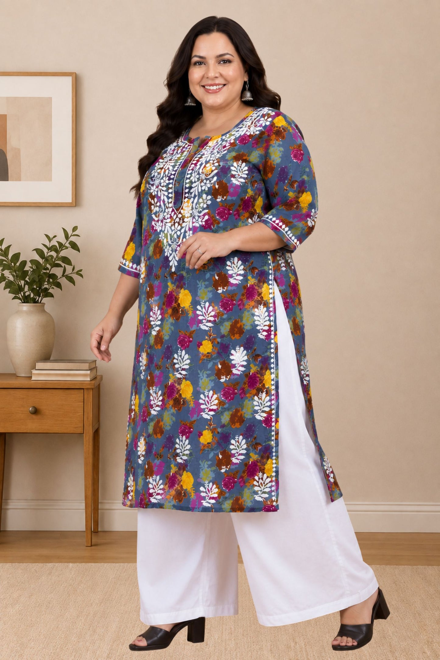 chikankari kurta women ethnic embroidered lucknowi chikan kurti daily wear girls handcrafted cotton fabric casual summer comfortable regular straight fit lakhnavi chicken ladies