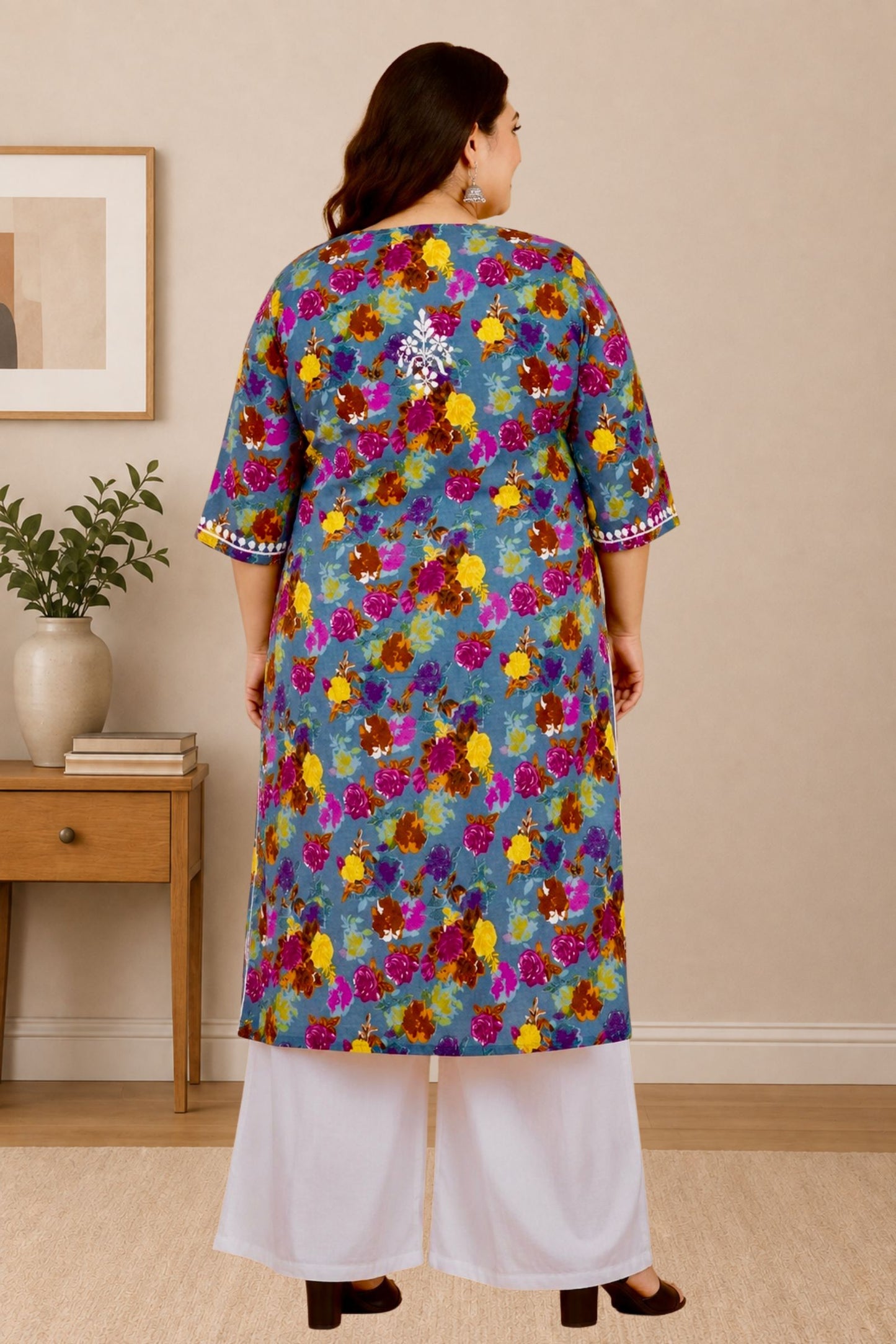 chikankari kurta women ethnic embroidered lucknowi chikan kurti daily wear girls handcrafted cotton fabric casual summer comfortable regular straight fit lakhnavi chicken ladies