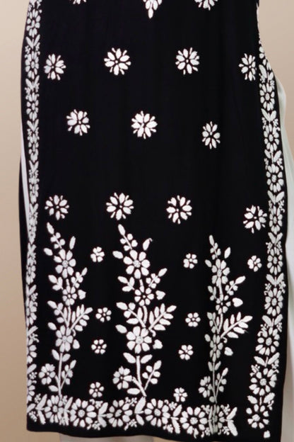 Hand Embroidered Lucknowi Chikankari Kurta Black