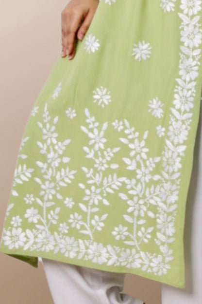 Hand Embroidered Lucknowi Chikankari Kurta Green