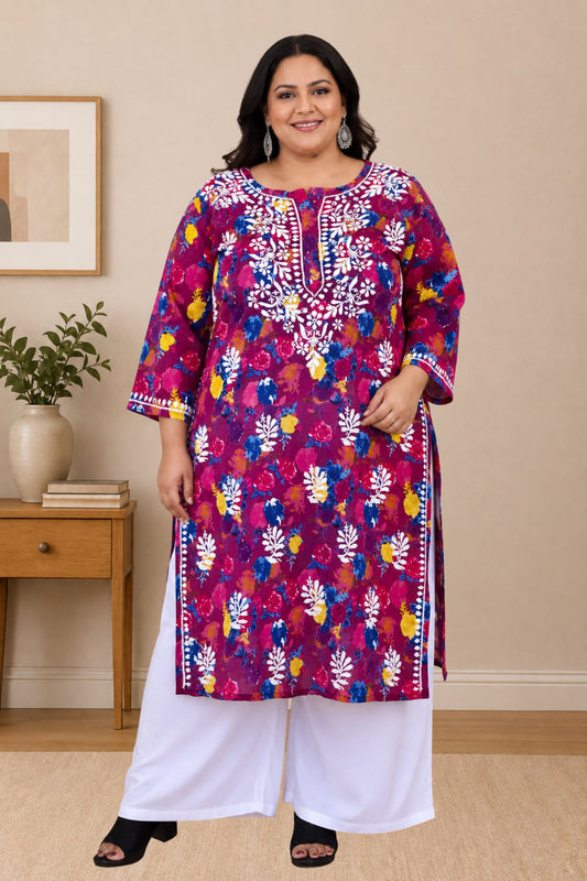 chikankari kurta women ethnic embroidered lucknowi chikan kurti daily wear girls handcrafted cotton fabric casual summer comfortable regular straight fit lakhnavi chicken ladies