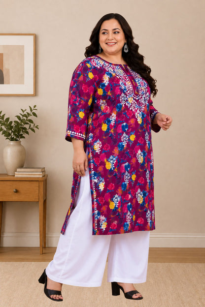 chikankari kurta women ethnic embroidered lucknowi chikan kurti daily wear girls handcrafted cotton fabric casual summer comfortable regular straight fit lakhnavi chicken ladies
