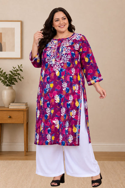 chikankari kurta women ethnic embroidered lucknowi chikan kurti daily wear girls handcrafted cotton fabric casual summer comfortable regular straight fit lakhnavi chicken ladies