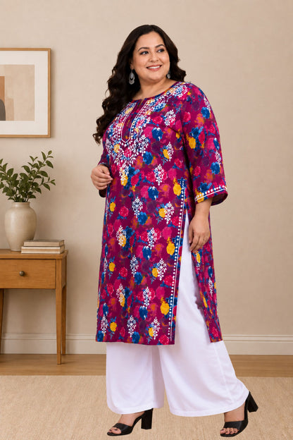 chikankari kurta women ethnic embroidered lucknowi chikan kurti daily wear girls handcrafted cotton fabric casual summer comfortable regular straight fit lakhnavi chicken ladies