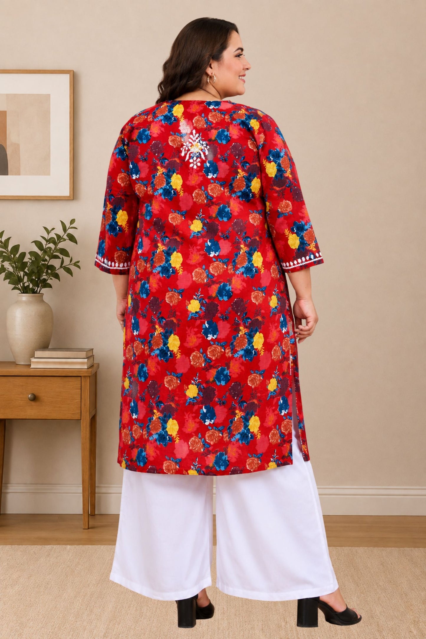 chikankari kurta women ethnic embroidered lucknowi chikan kurti daily wear girls handcrafted cotton fabric casual summer comfortable regular straight fit lakhnavi chicken ladies