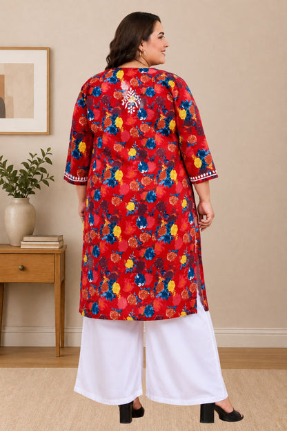 chikankari kurta women ethnic embroidered lucknowi chikan kurti daily wear girls handcrafted cotton fabric casual summer comfortable regular straight fit lakhnavi chicken ladies