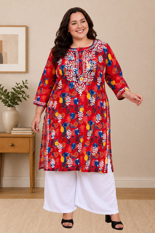 chikankari kurta women ethnic embroidered lucknowi chikan kurti daily wear girls handcrafted cotton fabric casual summer comfortable regular straight fit lakhnavi chicken ladies