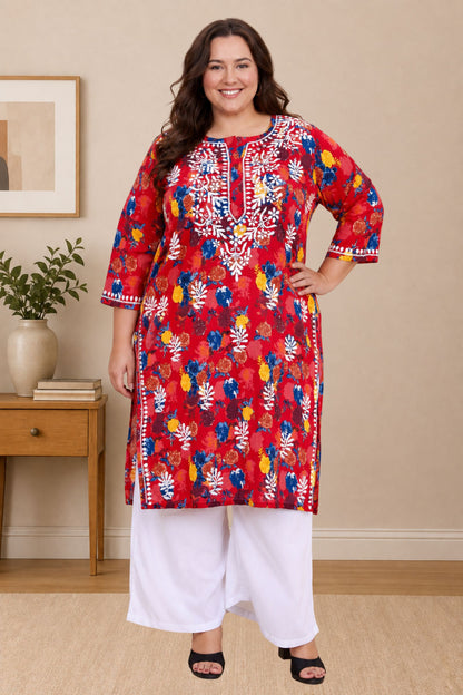 chikankari kurta women ethnic embroidered lucknowi chikan kurti daily wear girls handcrafted cotton fabric casual summer comfortable regular straight fit lakhnavi chicken ladies