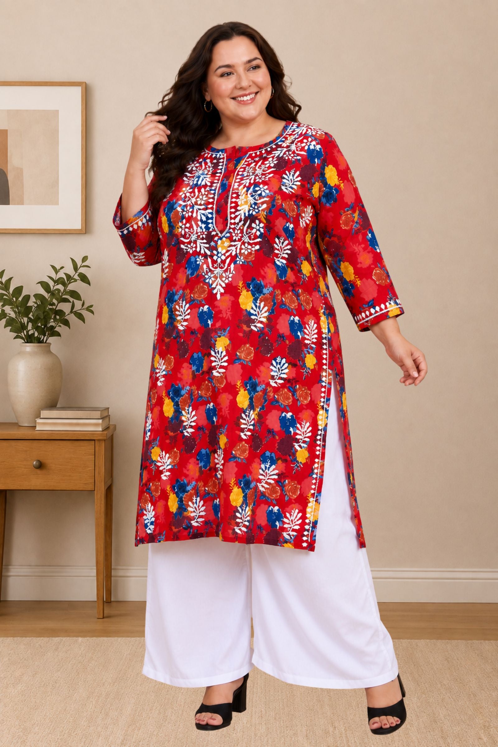 chikankari kurta women ethnic embroidered lucknowi chikan kurti daily wear girls handcrafted cotton fabric casual summer comfortable regular straight fit lakhnavi chicken ladies