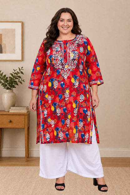 chikankari kurta women ethnic embroidered lucknowi chikan kurti daily wear girls handcrafted cotton fabric casual summer comfortable regular straight fit lakhnavi chicken ladies