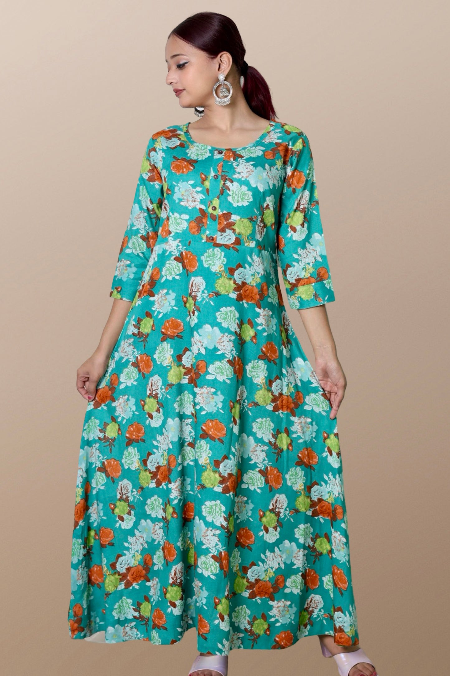 Plus size gown women plussize dress 3XL 4XL 5XL 6XL 7XL 8XL 9XL 10XL 11xl 12xl 13xl 14xl 15xl floral printed rayon maxi flared curvy women flowy long ladies frock style A-line dress indowestern ethnic stylish western