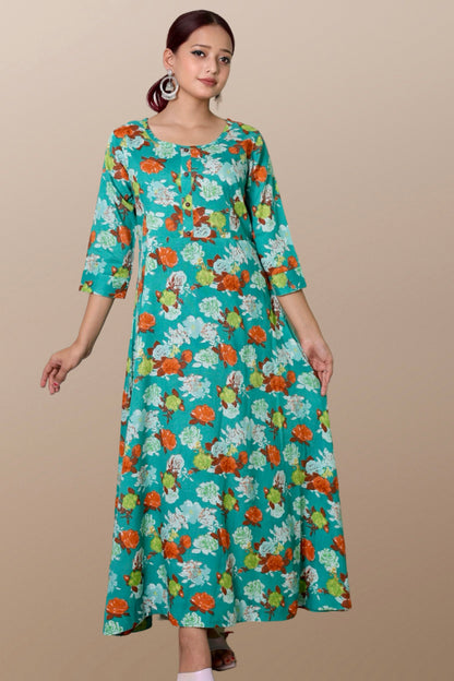 Plus size gown women plussize dress 3XL 4XL 5XL 6XL 7XL 8XL 9XL 10XL 11xl 12xl 13xl 14xl 15xl floral printed rayon maxi flared curvy women flowy long ladies frock style A-line dress indowestern ethnic stylish western