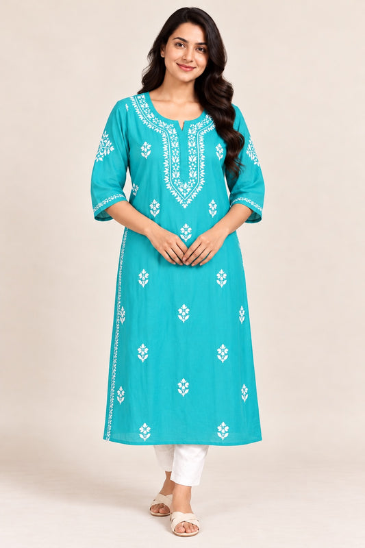 Women’s Hand Embroidered Chikankari Rayon Kurta | Plus Size Ethnic Wear | 6XL to 12XL