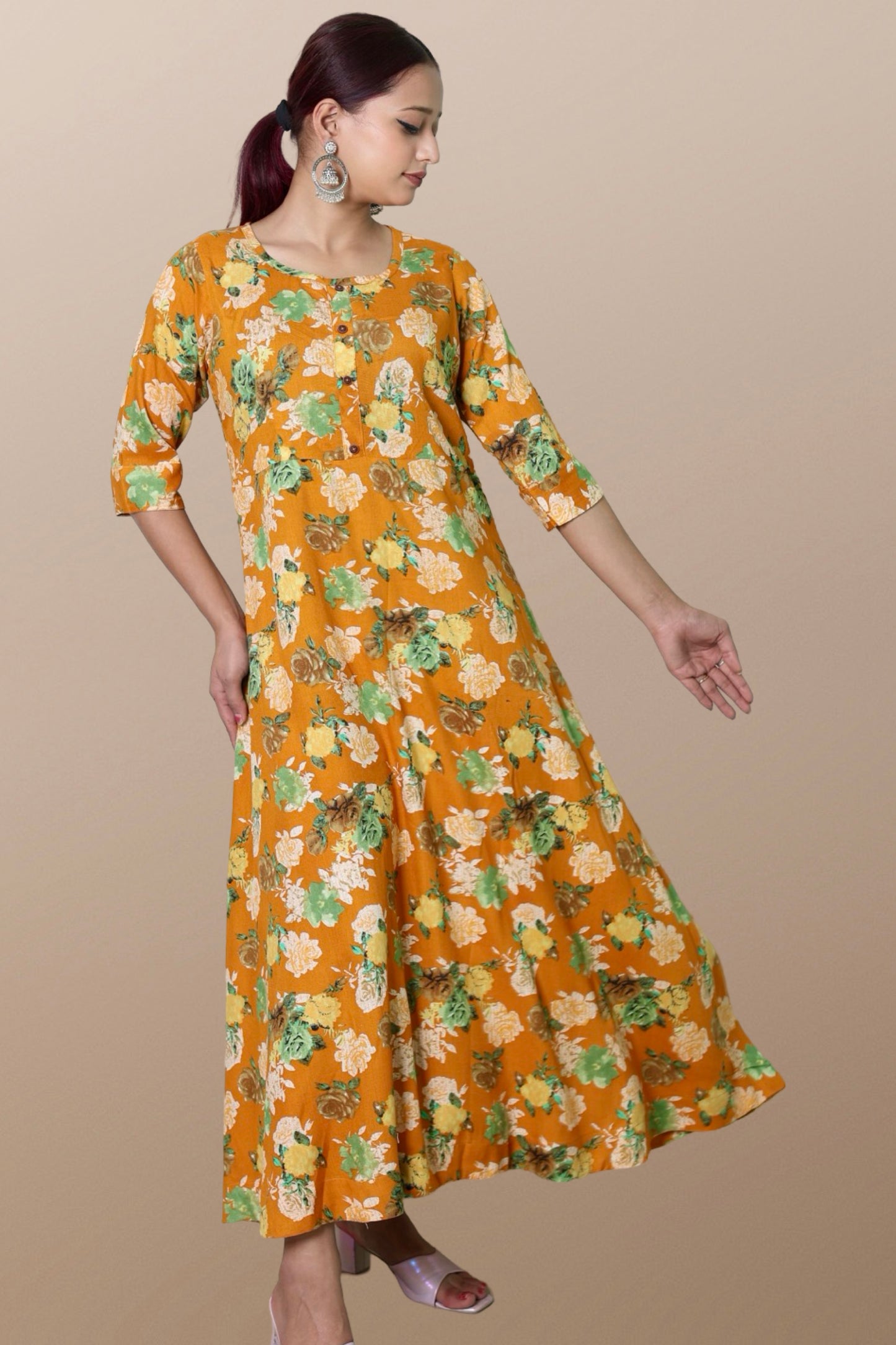 Plus size gown women plussize dress 3XL 4XL 5XL 6XL 7XL 8XL 9XL 10XL 11xl 12xl 13xl 14xl 15xl floral printed rayon maxi flared curvy women flowy long ladies frock style A-line dress indowestern ethnic stylish western