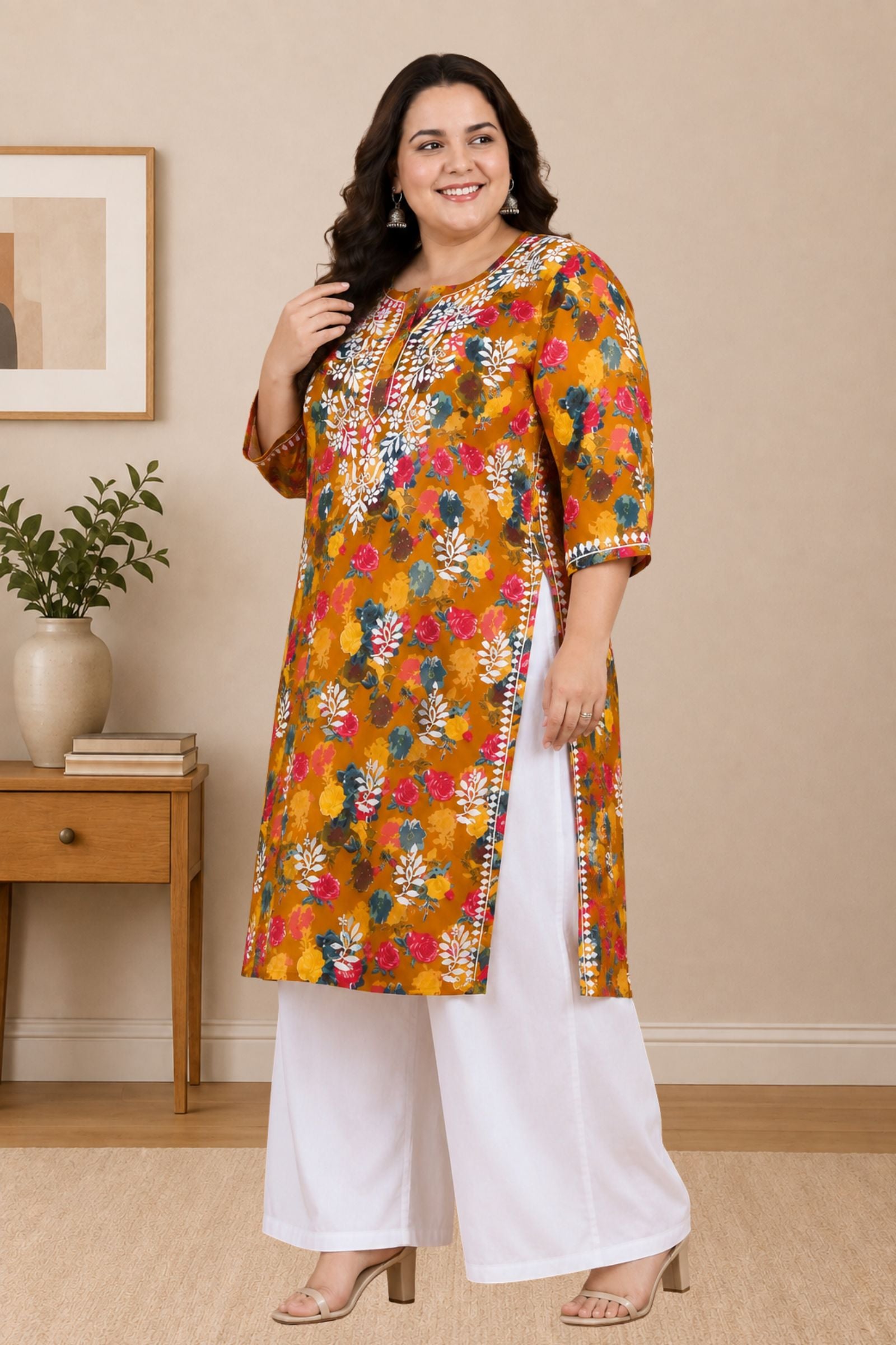 chikankari kurta women ethnic embroidered lucknowi chikan kurti daily wear girls handcrafted cotton fabric casual summer comfortable regular straight fit lakhnavi chicken ladies