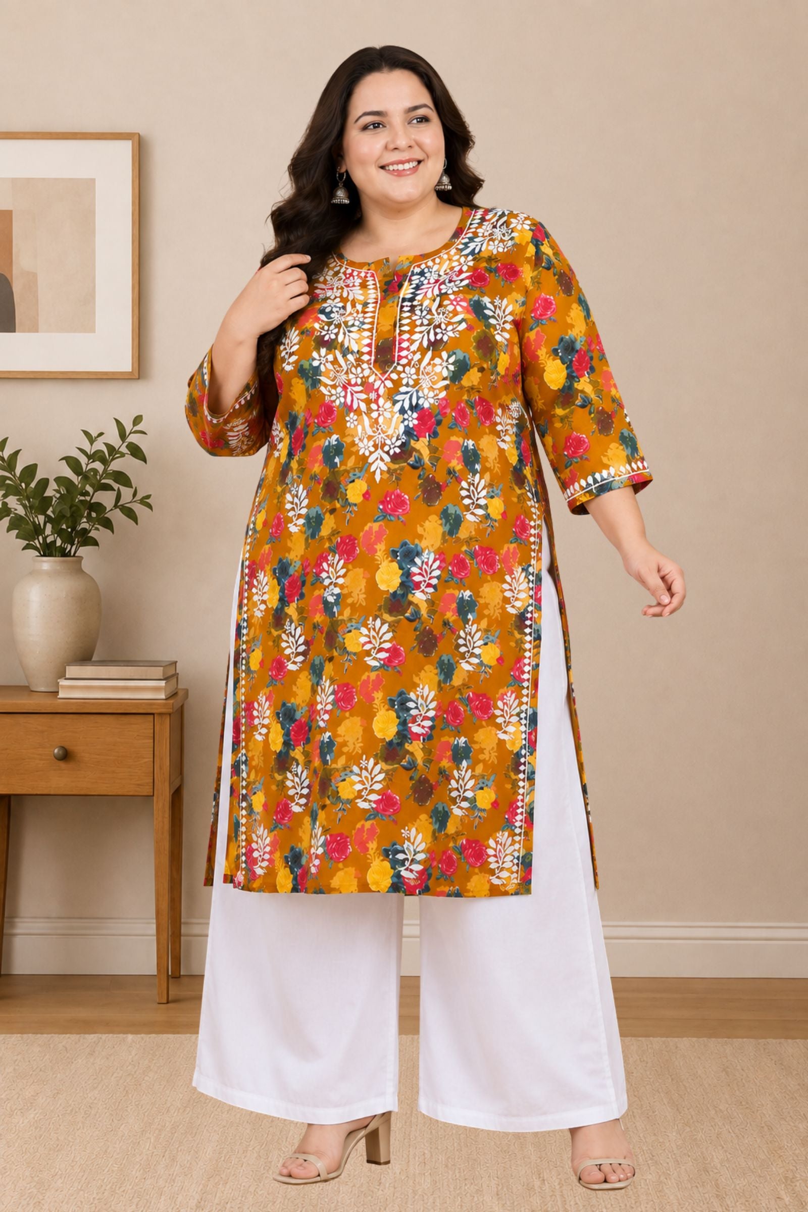 chikankari kurta women ethnic embroidered lucknowi chikan kurti daily wear girls handcrafted cotton fabric casual summer comfortable regular straight fit lakhnavi chicken ladies