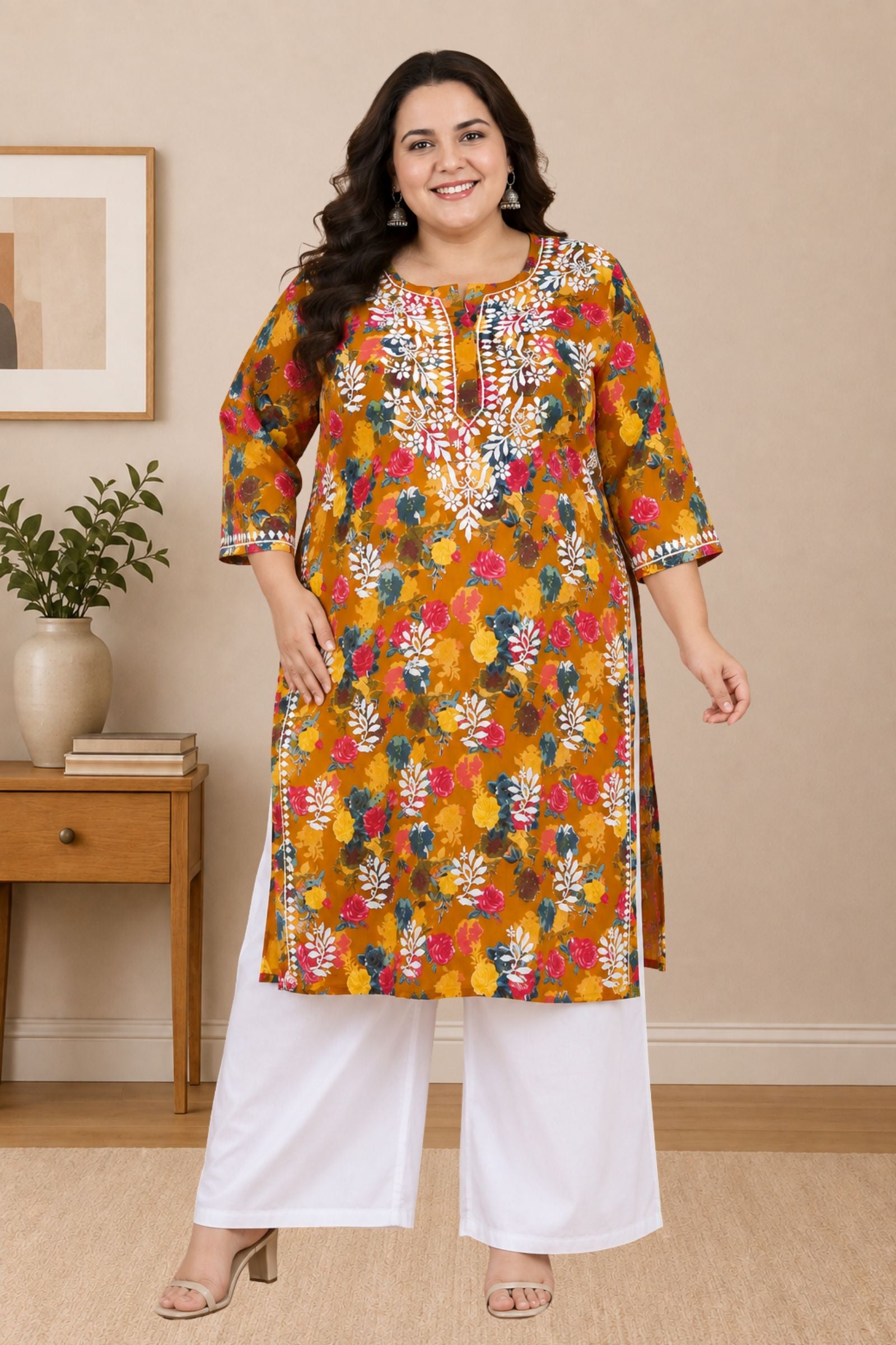 chikankari kurta women ethnic embroidered lucknowi chikan kurti daily wear girls handcrafted cotton fabric casual summer comfortable regular straight fit lakhnavi chicken ladies